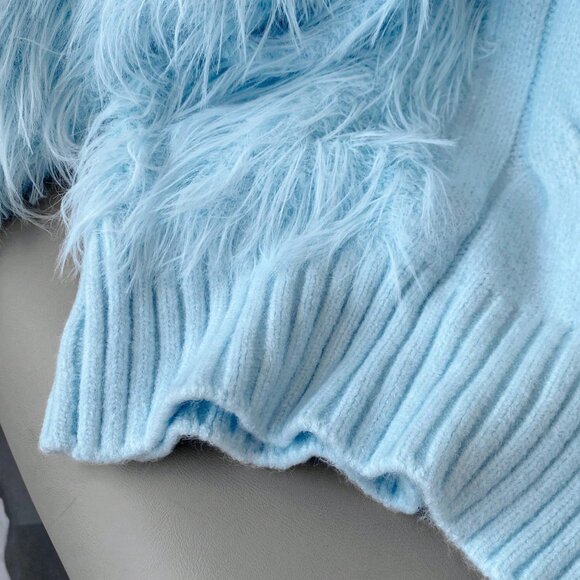 Blue Casual Women's Stand Collar Fuzzy Accent Long Sleeve Sweater - Picture 7 of 7